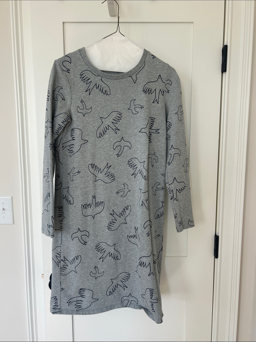 Boden Gray Bird-Print Long-Sleeve Dress
